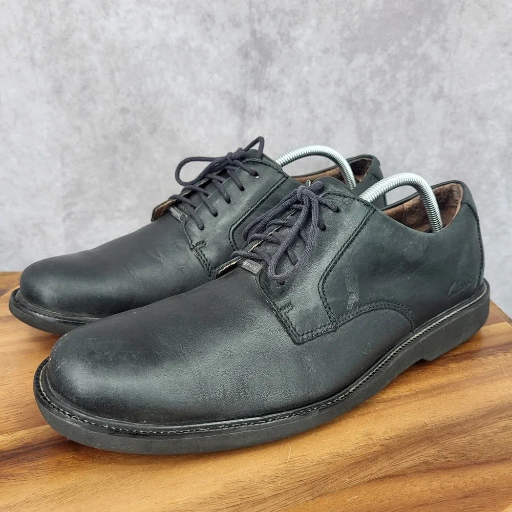 Clarks Oxford Shoes Mens 11 M‎ Black Leather Waterproof Lace Up Casual 82465